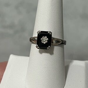 Black onyx art deco inspired sterling Silver Ring